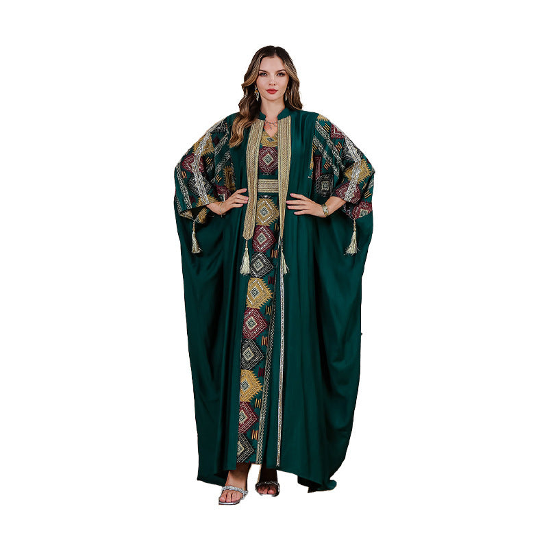 Dark Green Luxury Embroided abaya set - Middle east fashion Kuwait