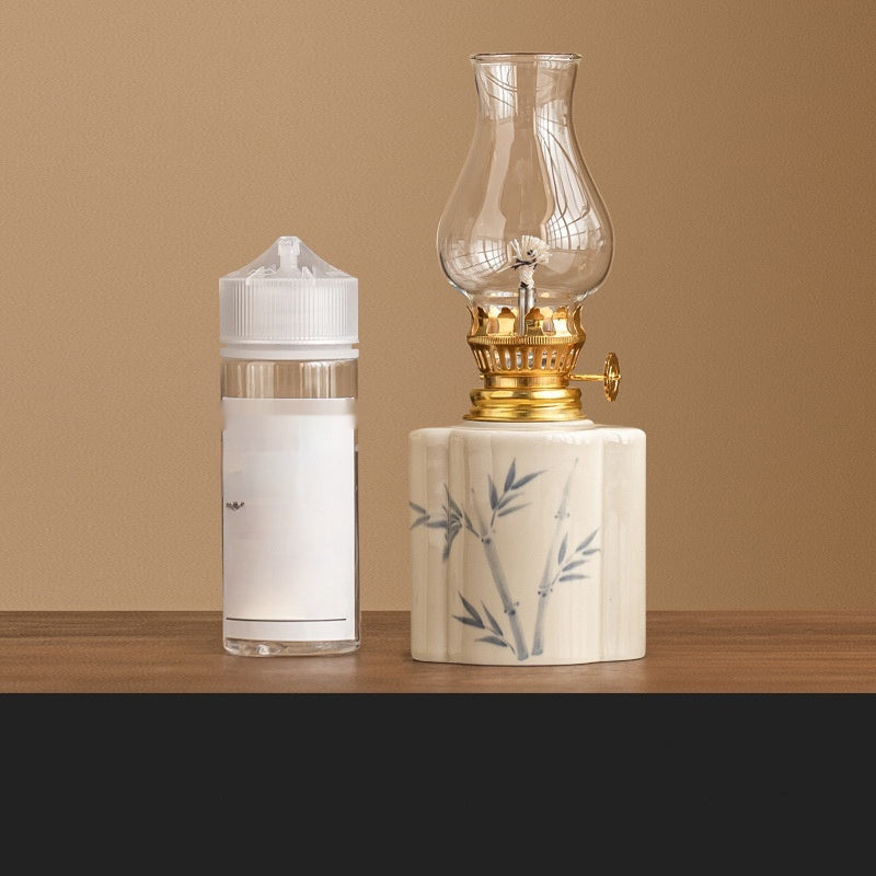Hand-painted Flower Retro Kerosene Lamp Ceramic Butter Lamp