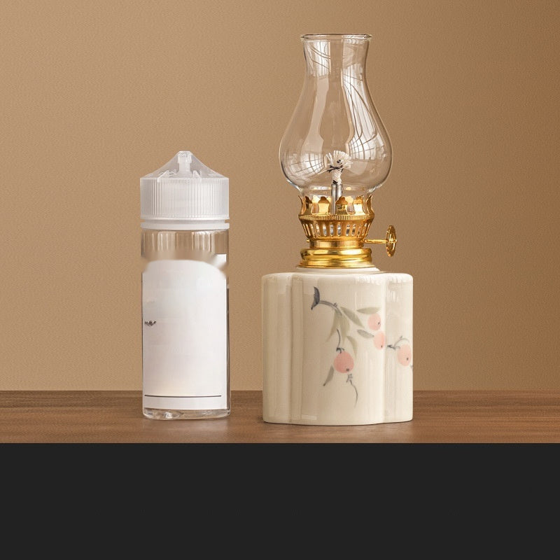 Hand-painted Flower Retro Kerosene Lamp Ceramic Butter Lamp