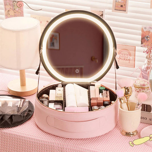 LED Makeup Bag with Mirror Lights - Portable Beauty Organizer For travel and Vanity