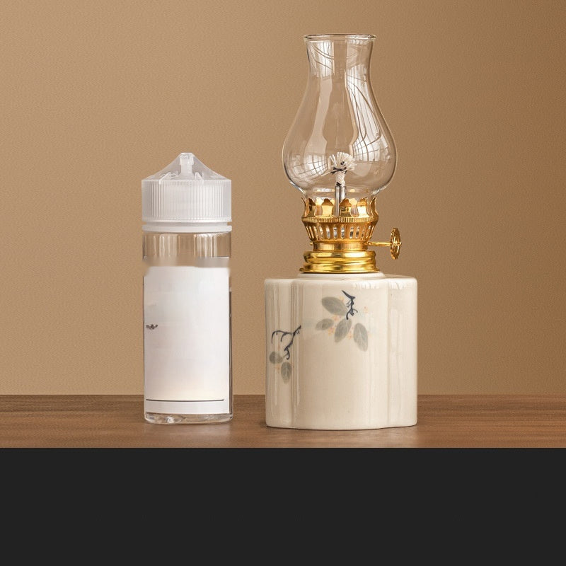 Hand-painted Flower Retro Kerosene Lamp Ceramic Butter Lamp