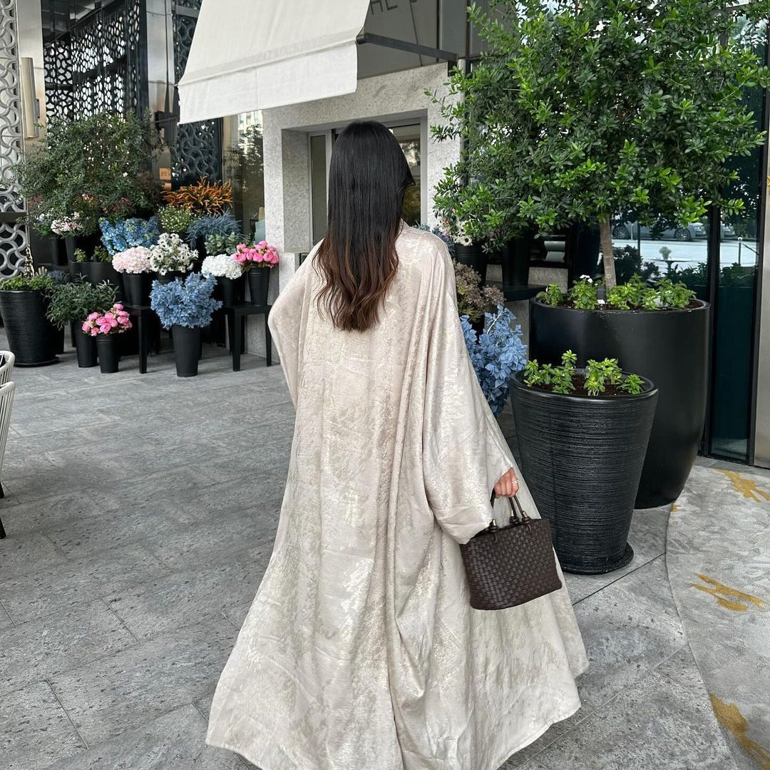 Bronzing satin abaya in apricot- modest fashion Kuwait