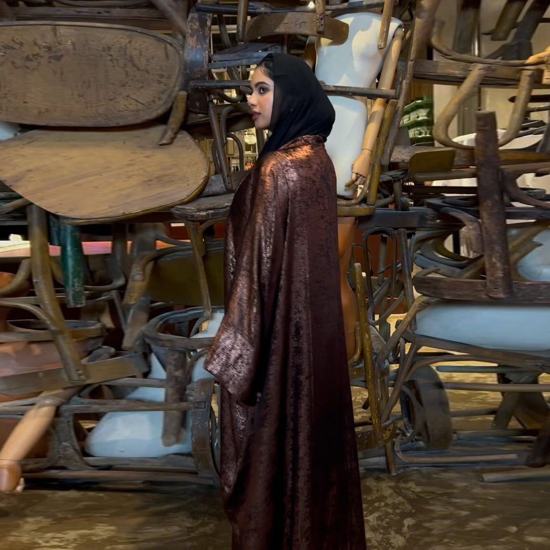 Bronzing satin abaya brown- modest fashion Kuwait