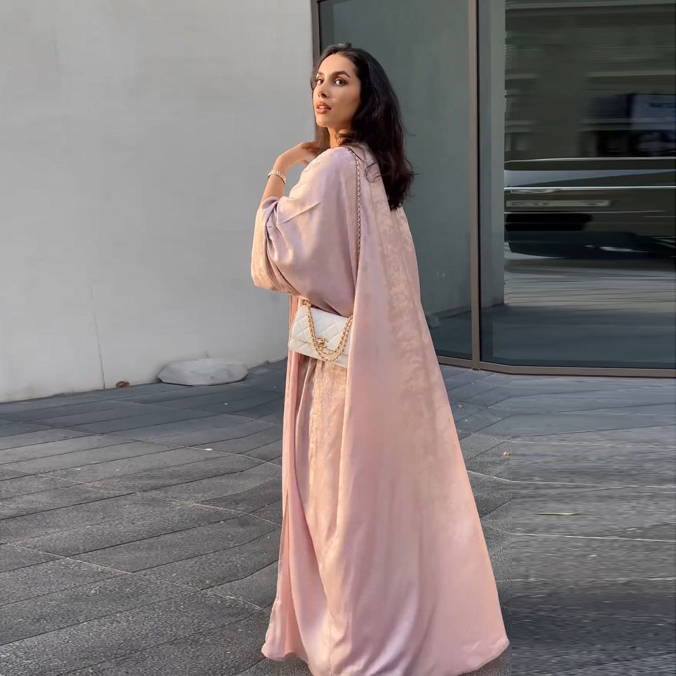 Bronzing satin abaya in pink - modest fashion Kuwait