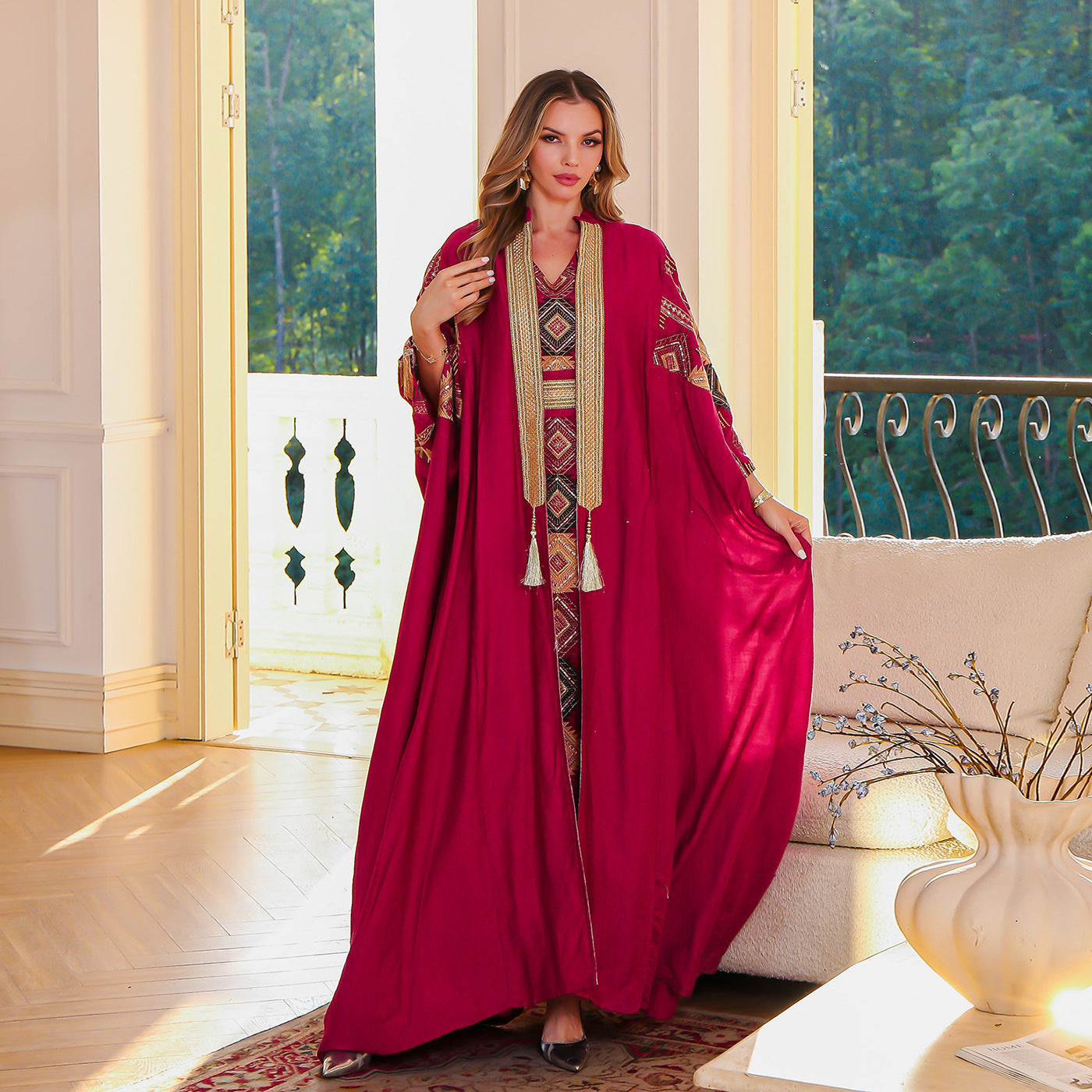 Red Luxury Embroided abaya set - Middle east fashion Kuwait