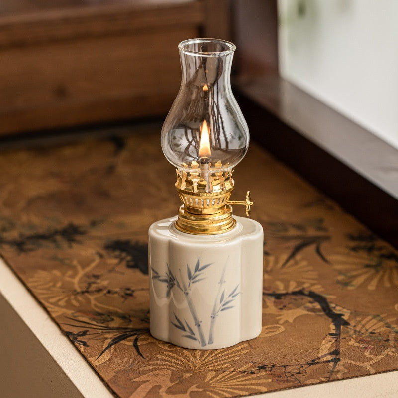 Hand-painted Flower Retro Kerosene Lamp Ceramic Butter Lamp