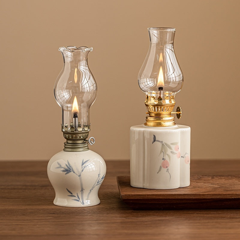 Hand-painted Flower Retro Kerosene Lamp Ceramic Butter Lamp