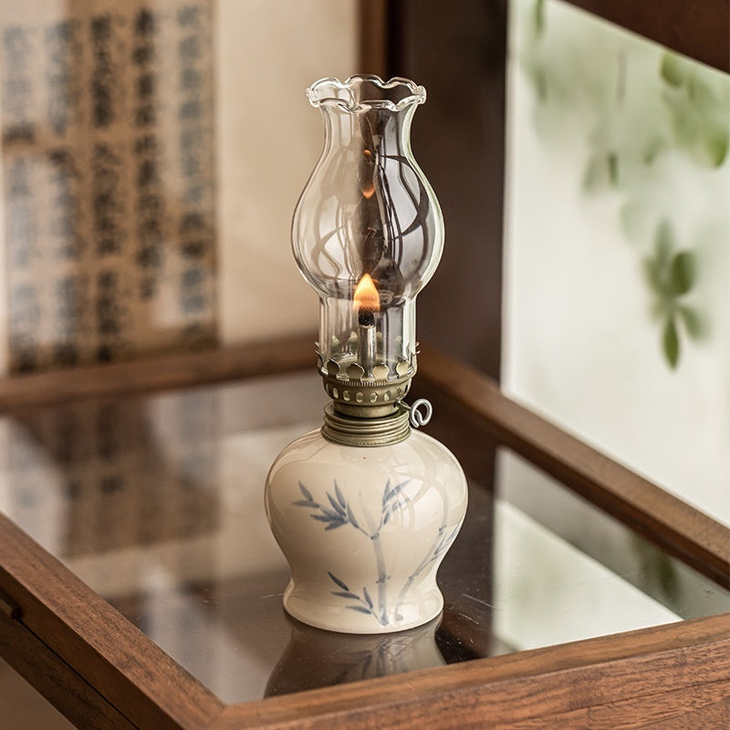 Hand-painted Flower Retro Kerosene Lamp Ceramic Butter Lamp